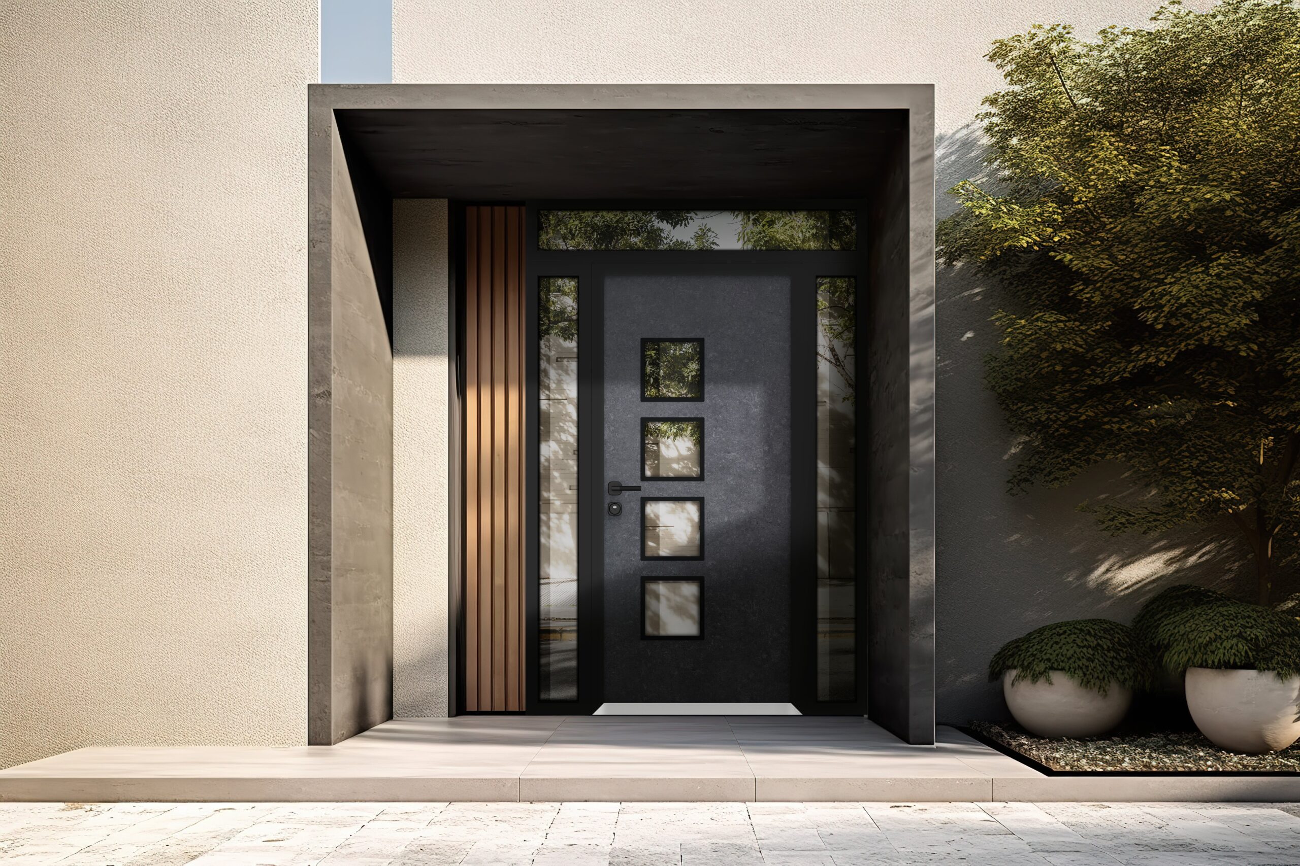 HELT premium aluminium entry door with stone surround